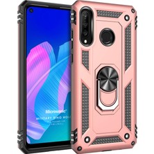 Microsonic Huawei P40 Lite E Kılıf Military Ring Holder Rose Gold