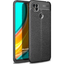 Microsonic Xiaomi Redmi 9c Kılıf Deri Dokulu Silikon Siyah