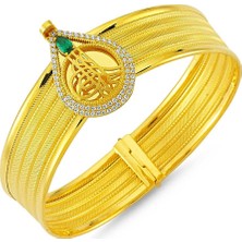 Sembol Gold Altın Hasır Kelepçe Dört Sıralı Damla Zümrüt