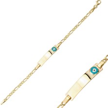 Sembol Gold Altın Çocuk Bileklik Plakalı Göz Turkuaz Mineli