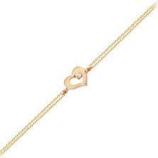 Sembol Gold Altın Zincir Kalp Bileklik 14K Rose Gold Taşlı