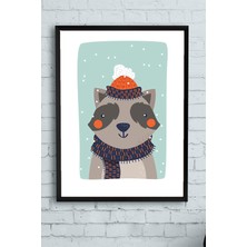 Postermanya Rakun Kış Çocuk Odası Çerçeveli Tablo  21 x 30 cm