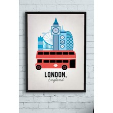 Postermanya Londra Vintage Manzara Çerçeveli Tablo 2  21 x 30 cm