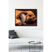 Postermanya Kedi ve Köpek Eğlenceli Mizahi Çerçeveli Tablo  21 x 30 cm