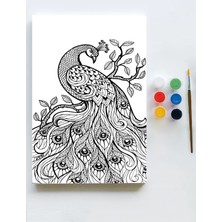 Postermanya Tavus Kuşu Mandala Tuval Kanvas Tablo Boyama Hobi Seti  35 x 50 cm