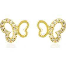 Sembol Gold Kelebek Altın Küpe Yarı Taşlı