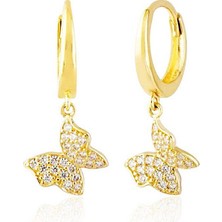 Sembol Gold Kelebek Altın Sallantılı Küpe 14K Gold Taşlı