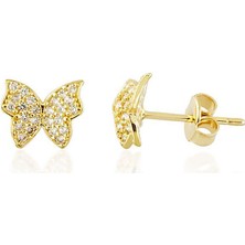 Sembol Gold Kelebek Altın Küpe Taşlı