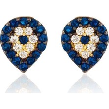 Sembol Gold Nazarlı Altın Küpe Sosyete Damla Tasarım