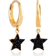 Sembol Gold Yıldız Rose Altın Sallantılı Küpe Onix Taşlı