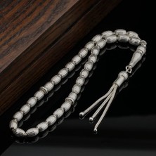 Takıhan Arpa Kesim Çizgili Gümüş Tesbih