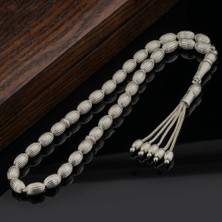 Takıhan Arpa Kesim Çizgili Gümüş Tesbih