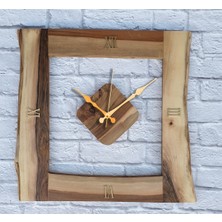 Markakanvas Doğal Ceviz Masif Ahşap Kare Duvar Saati