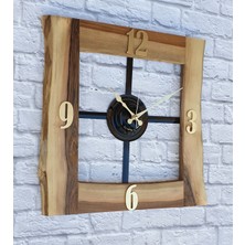 Markakanvas Doğal Ceviz Masif Ahşap,metal Kare Duvar Saati 50 x 50 cm