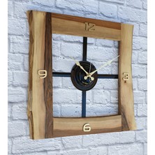 Markakanvas Doğal Ceviz Masif Ahşap,metal Kare Duvar Saati 50 x 50 cm