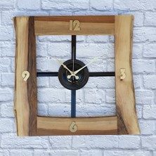 Markakanvas Doğal Ceviz Masif Ahşap,metal Kare Duvar Saati 50 x 50 cm