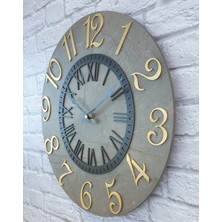 Markakanvas Mermer Desenli Altın   Rakamlı Duvar Saati Çap 50  cm