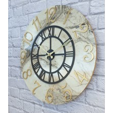Markakanvas Mermer Desenli Altın   Rakamlı Duvar Saati Çap 50  cm