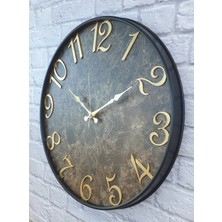 Markakanvas Metal Kasalı Mermer Desenli Altın  Duvar Saati 50  cm