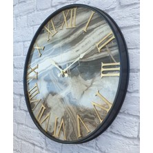 Markakanvas Metal Kasalı Mermer Desenli Altın  Duvar Saati 50  cm