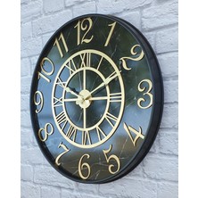 Markakanvas Metal Kasalı Mermer Desenli Altın  Duvar Saati 50 cm