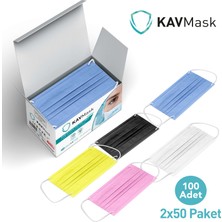 Kavmask Maske 3 Kat Korumalı Yumuşak Lastikli Burun Telli Elastik 2x50 - 100 Adet Beyaz Renk