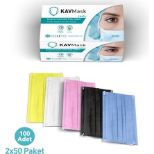 Kavmask Maske 3 Kat Korumalı Yumuşak Lastikli Burun Telli Elastik 2x50 - 100 Adet Beyaz Renk