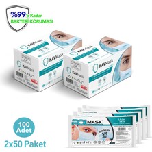 Kavmask Maske 3 Katlı Meltblownlu Tek Tek Paketli Burun Telli Kavmask 100 Adet Siyah Renk