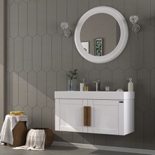 Pierre Cardin Pio 100 cm Antique White Banyo Dolabı Mat Beyaz Ahşap Kulplu