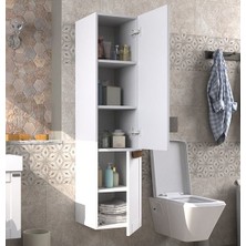Pierre Cardin Pio Antique White Banyo Boy Dolabı Mat Beyaz Ahşap Kulplu Sağ Açılır