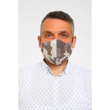 Mask Defence Yetişkin Büyük Boy Kahverengi Kamuflaj Yıkanabilir Kumaş Maske