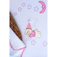 Mellowbabystore %100 Pamuk Pembe Uyuyan Ayı Desenli Bebek Pikesi