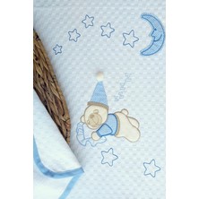 Mellowbabystore %100 Pamuk Mavi Uyuyan Ayı Desenli Bebek Pikesi