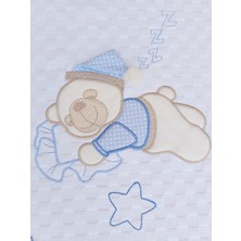 Mellowbabystore %100 Pamuk Mavi Uyuyan Ayı Desenli Bebek Pikesi