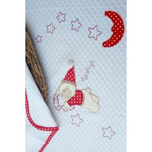 Mellowbabystore %100 Pamuk Kırmızı Büyük Puanlı Uyuyan Ayı Desenli Bebek Pikesi