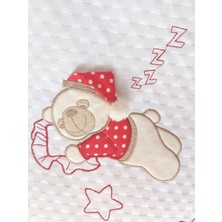 Mellowbabystore %100 Pamuk Kırmızı Büyük Puanlı Uyuyan Ayı Desenli Bebek Pikesi