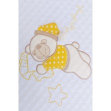 Mellowbabystore %100 Pamuk Sarı Büyük Puanlı Uyuyan Ayı Desenli Bebek Pikesi