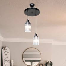 Modelight Aksel 2'li Avize Şeffaf Optik Camlı Siyah