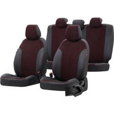 Otom Ford Transit 2014-Sonrası 2+1 (3 Kişi) Özel Üretim Koltuk Kılıfı Tokyo Design Tay Tüyü Siyah - Kırmızı