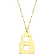 Altın Sepeti Altın Mini Kalp Kilidi Kolye