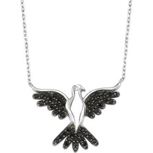 Altın Sepeti Gümüş Siyah Taşlı Güvercin Kolye