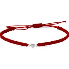 Altın Sepeti Pırlanta Şekilli Kırmızı İp Pırlanta Bileklik