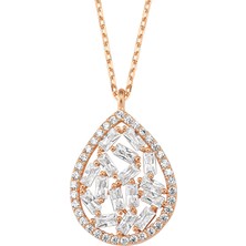 Altın Sepeti Rose Gümüş Baget Taşlı Damla Kolye