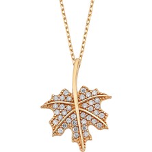 Altın Sepeti Rose Gümüş Çınar Yaprağı Kolye