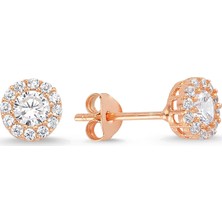 Altın Sepeti Rose Gümüş Işıltılı Tektaş Küpe