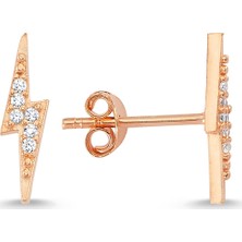 Altın Sepeti Rose Gümüş Şimşek Küpe