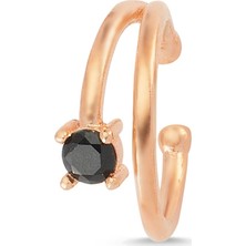 Altın Sepeti Rose Gümüş Siyah Taşlı Kıkırdak Küpe