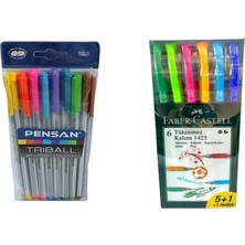 Faber-Castell 5+1 Renkli Tükenmez Kalem ve Pensan Trıball 8 Renk Tükenmez Kalem