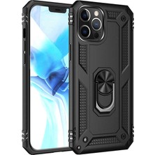 Tekno Grup Apple iPhone 12 Max (6.1'') Kılıf Çift Katmanlı Yüzüklü Manyetik Vega Kapak Siyah + Tam Kaplayan 5D Cam Ekran Koruyucu