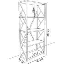 Hesaplı Mobilya Metal Beyaz 5 Raflı Kitaplık Kütüphane